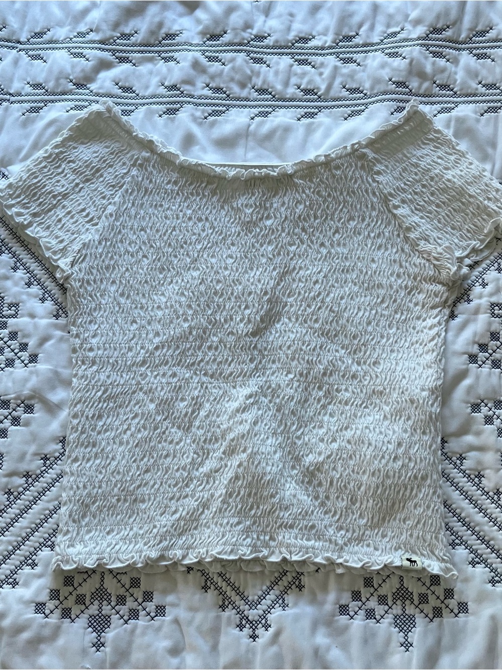 Abercrombie Kids Smocked Top Size 15/16 White Ruffle Off Shoulder Fits Adult XS